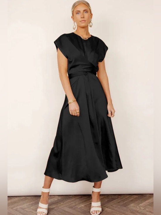 bohme Dresses & Skirts - Böhme Black Midi Satin Dress with tie waist